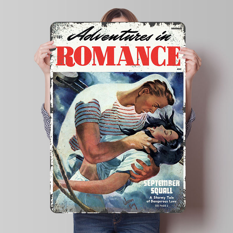 Retro Gaming At Home - ADVENTURES IN ROMANCE Blechposter, individuelle Wandkunst,