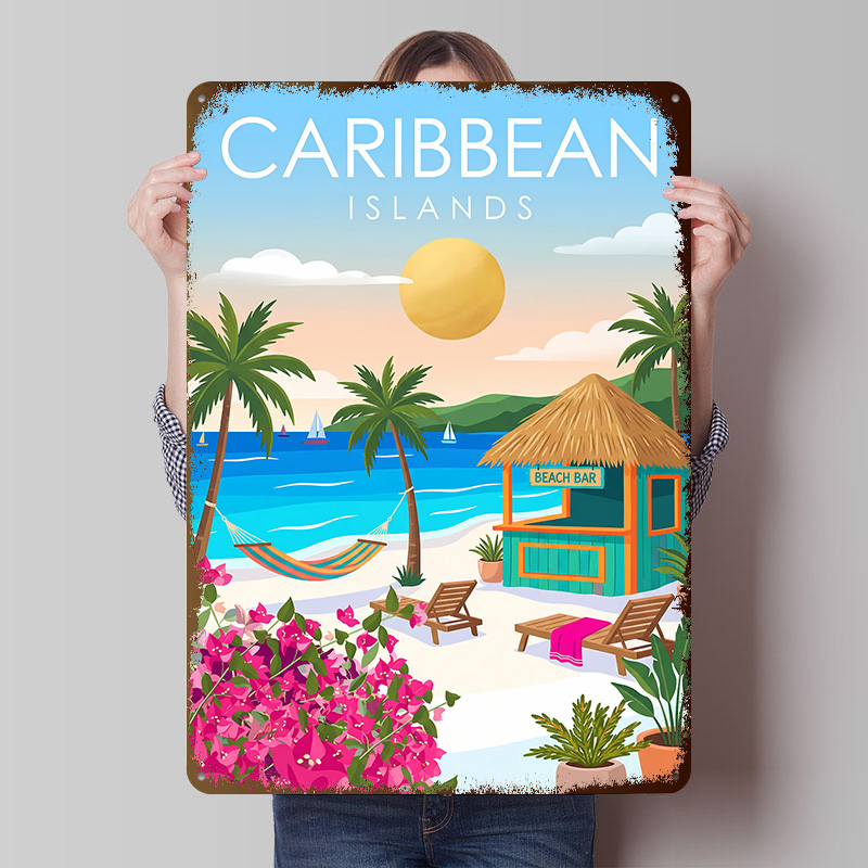 Retro Gaming Island - Karibische Inseln Strandbar Blechposter Maßgefertigte Wandkunst