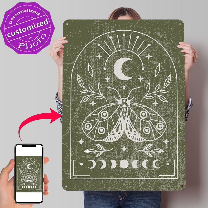 Retro Gaming At Home - Motten- und Mond-Poster, personalisierte Vintage-Metallschilder, Wandkunst,