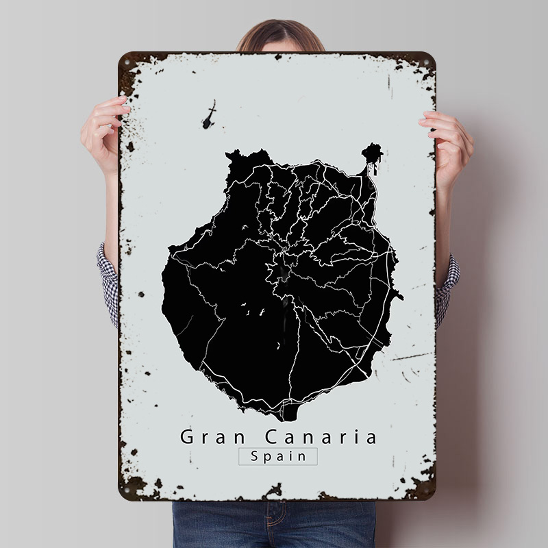 Retro Gaming Island - Gran Canaria Island Karte Metall Poster