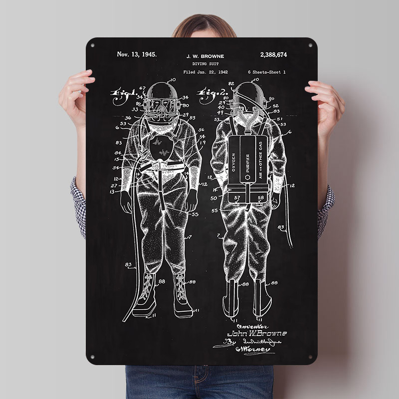 Retro Gaming At Home - 1945 Taucheranzug Patent Metallposter Individuelle Wandkunst