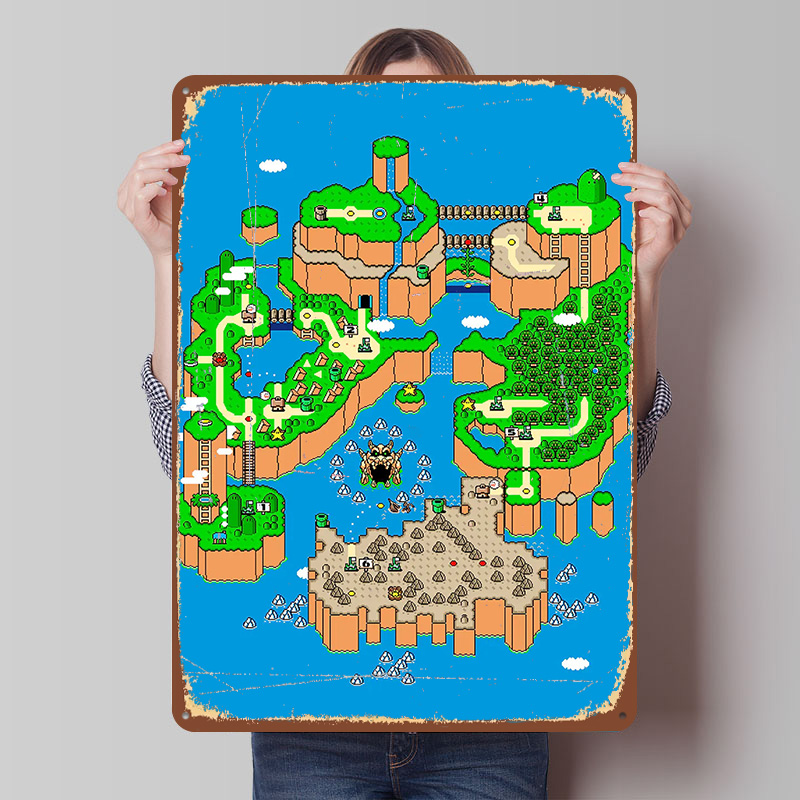 Retro Gaming Island - Dinosaurier-Land Metallposter Personalisierte Wandkunst Retro Vintage