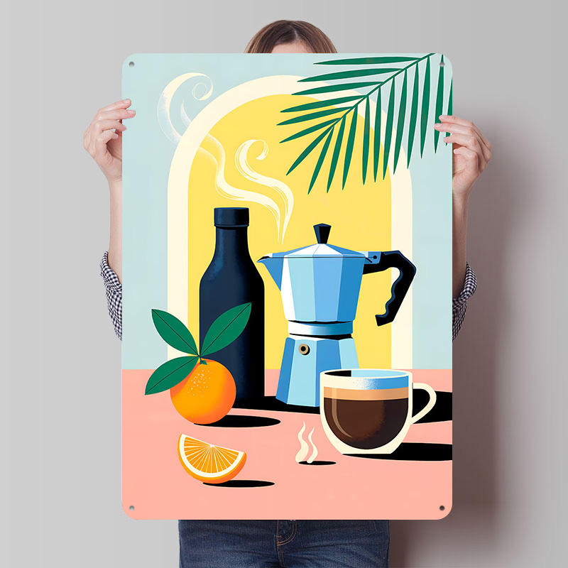Retro Gaming Life - Kaffee-Stilleben mit Orange Blechschild Poster Personalisierte