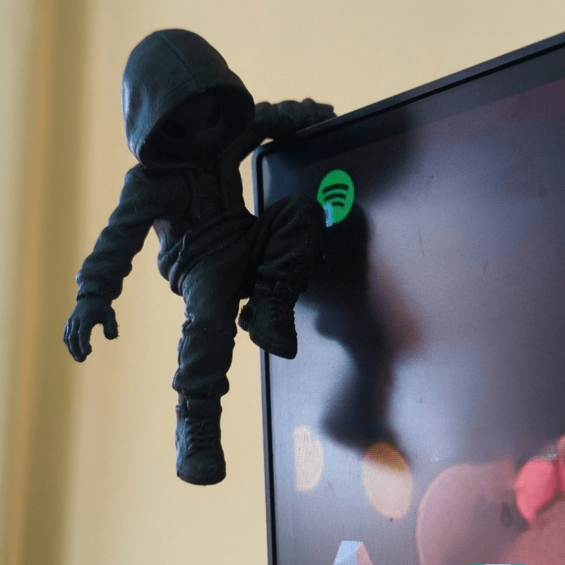 Retro Gaming Gifts - Kletter-Hoodie-Alien-Mini-Statue 3D-Druck Kletterfigur für Monitor-Dekoration, seltsame
