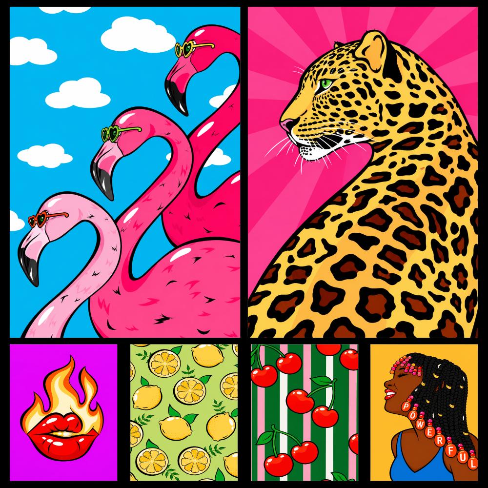 Retro Gaming Life - Buntes Retro-Pop-Art-Tropen-Glamour-Poster aus PP, selbstklebend, dekorativ,